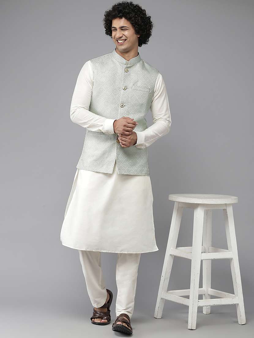 men self design mandarin neck nehru jacket