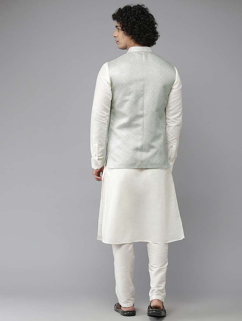 men self design mandarin neck nehru jacket - 22392308 -  Standard Image - 3