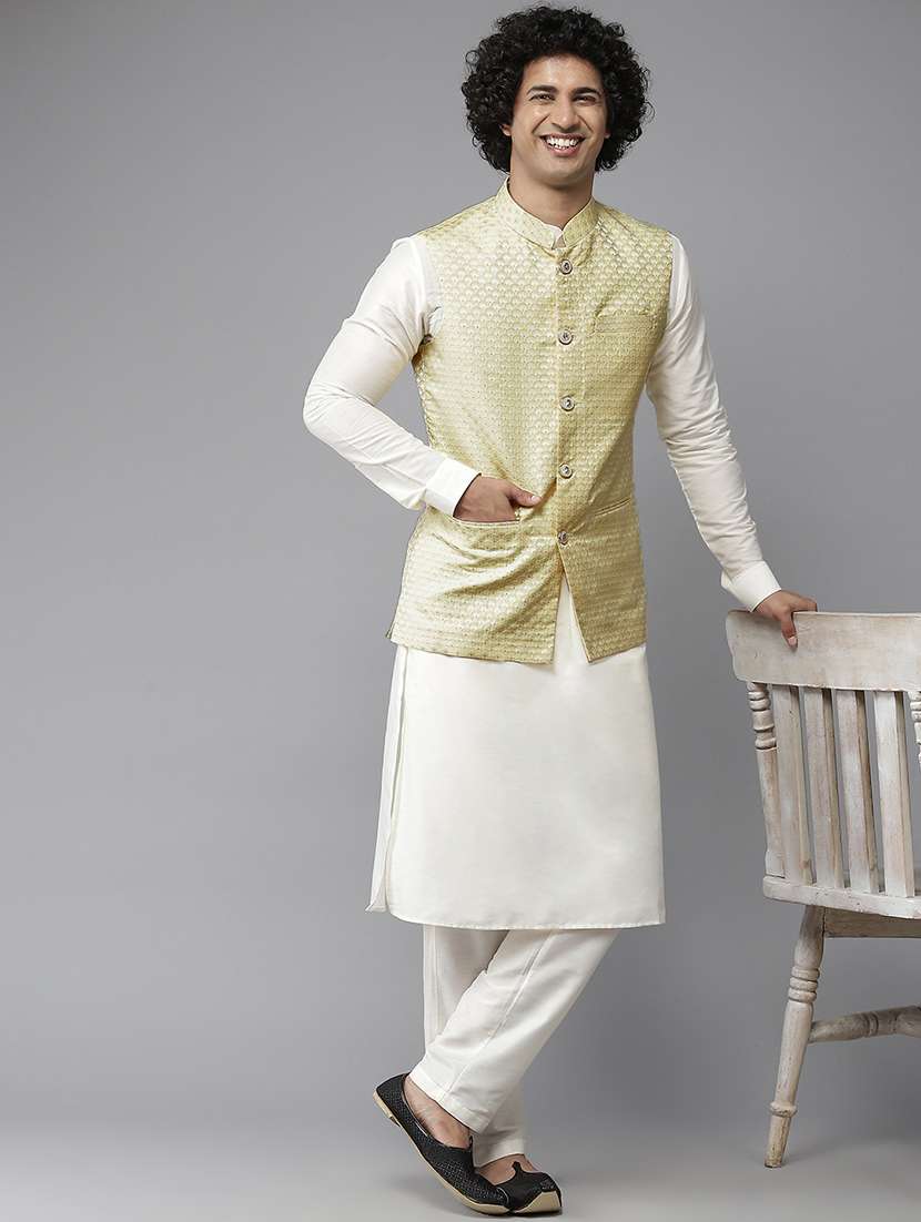 men self design mandarin neck nehru jacket