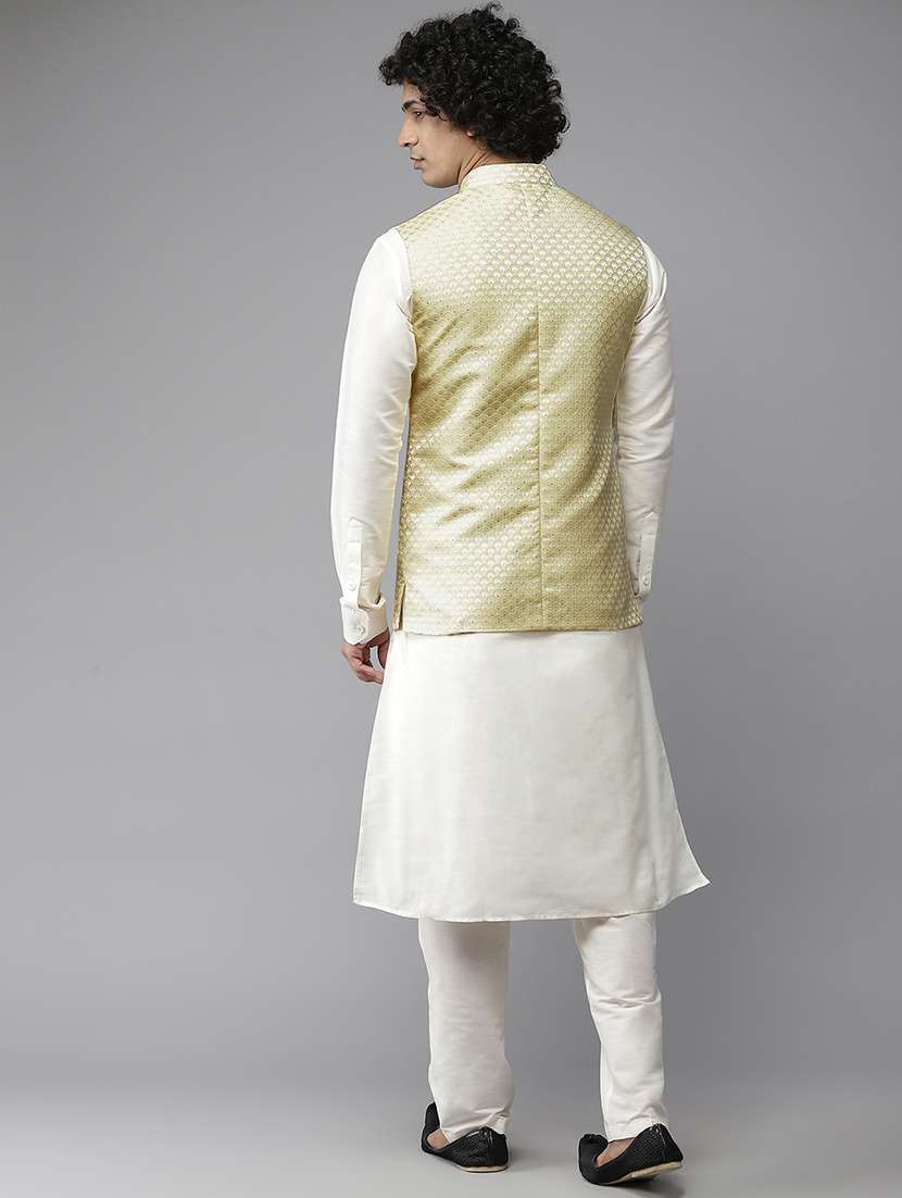 men self design mandarin neck nehru jacket - 22392309 -  Standard Image - 3