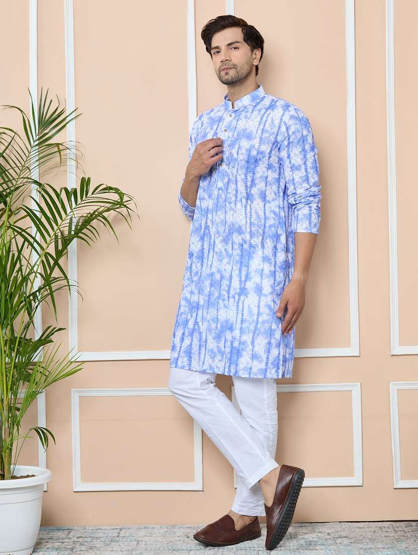 men printed mandarin neck long kurta - 22392310 -  Standard Image - 3