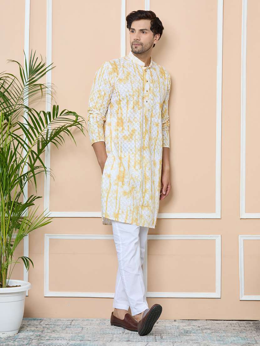 men printed mandarin neck long kurta - 22392318 -  Standard Image - 3
