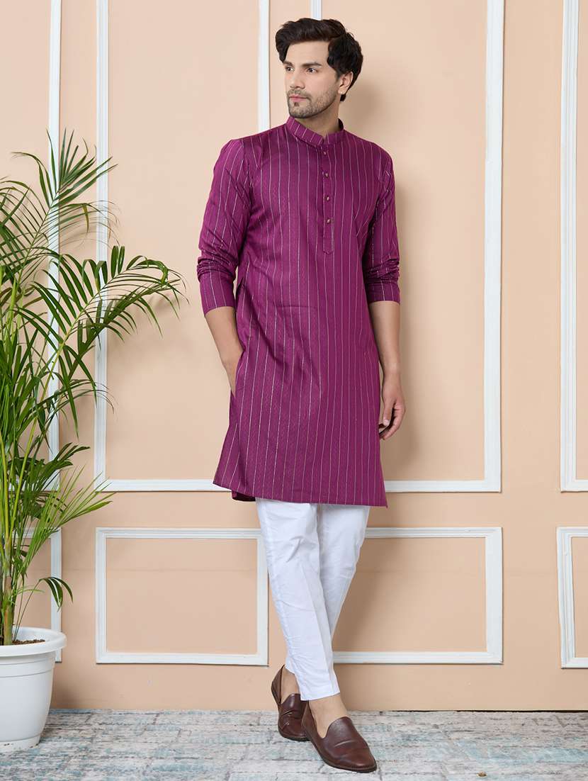 men mandarin neck long sleeve kurta - 22392338 -  Standard Image - 3