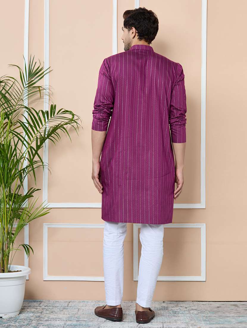 men mandarin neck long sleeve kurta - 22392338 -  Standard Image - 5