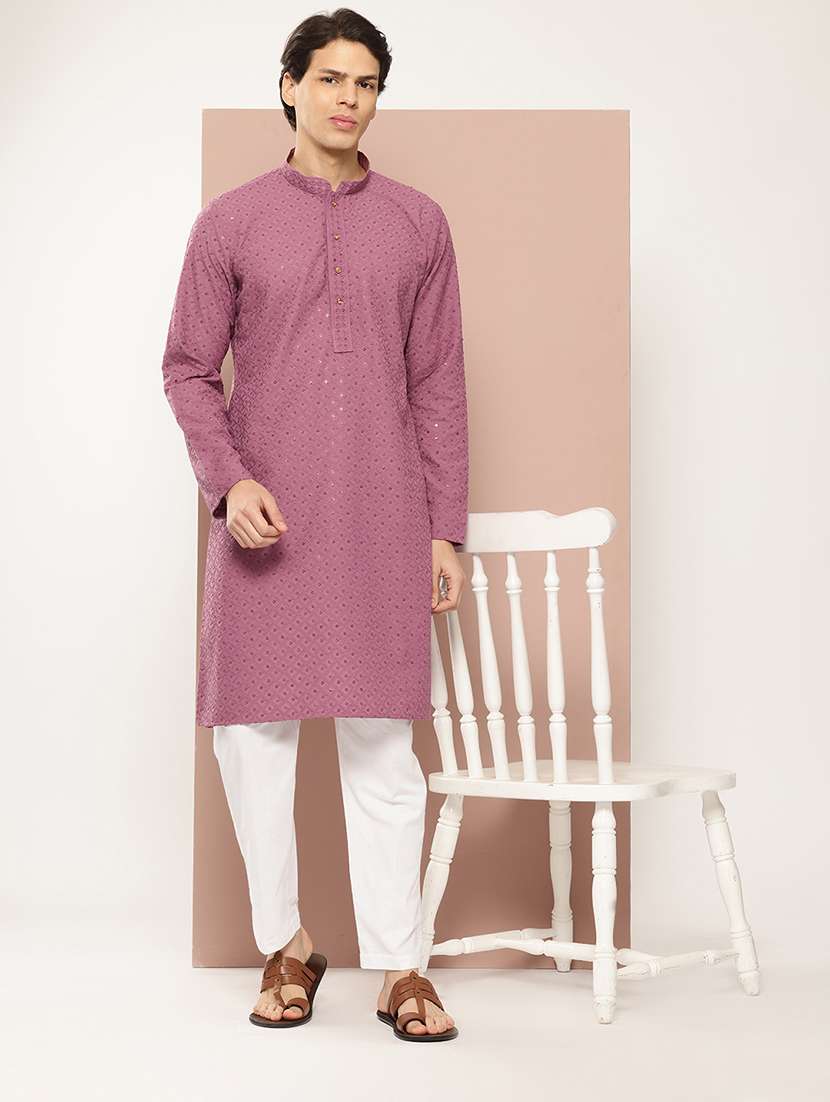 men mandarin neck long sleeve kurta