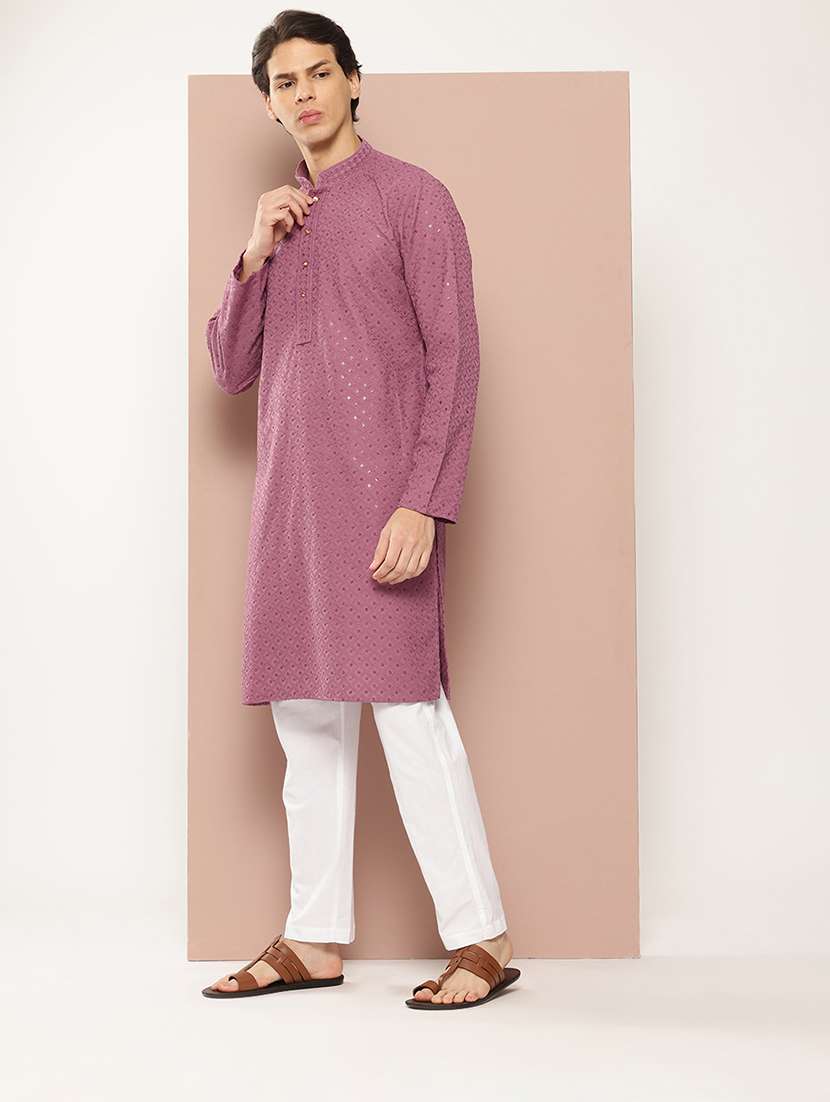 men mandarin neck long sleeve kurta - 22392362 -  Standard Image - 3