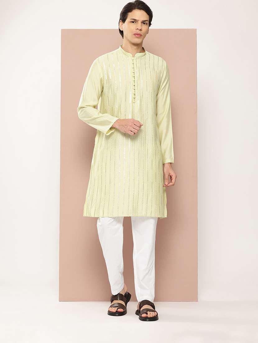 men mandarin neck long sleeve kurta