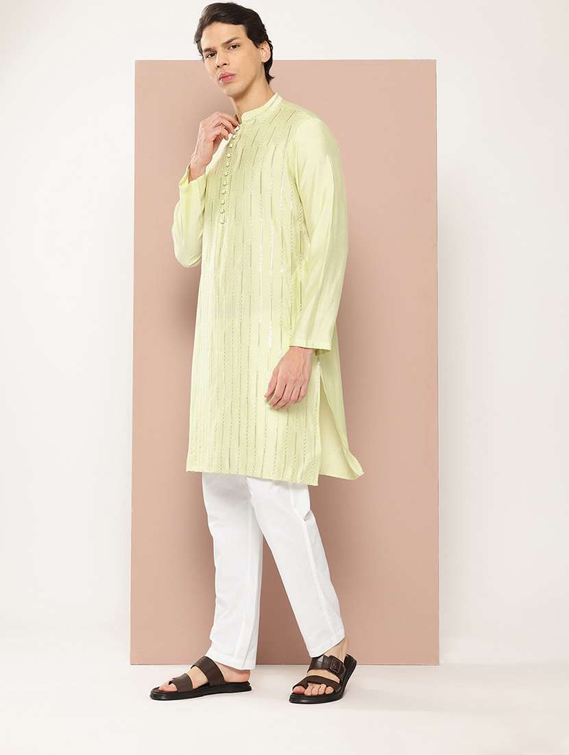 men mandarin neck long sleeve kurta - 22392369 -  Standard Image - 3