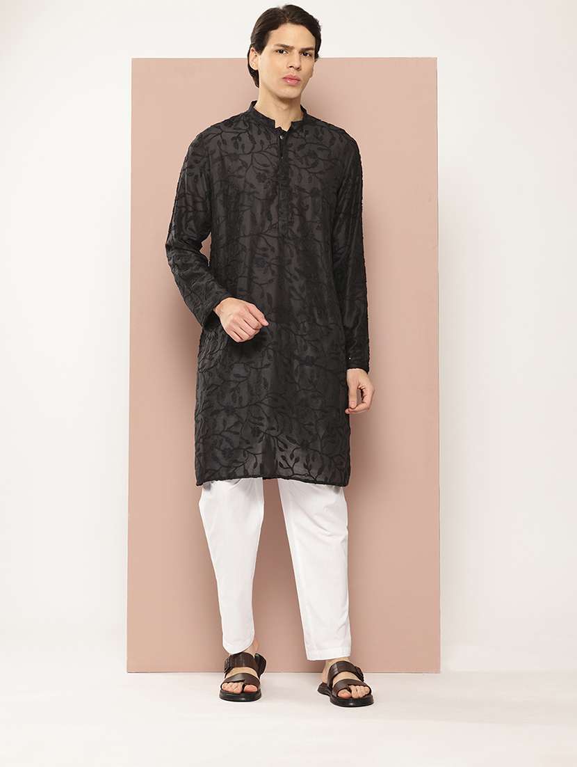 men mandarin neck long sleeve kurta