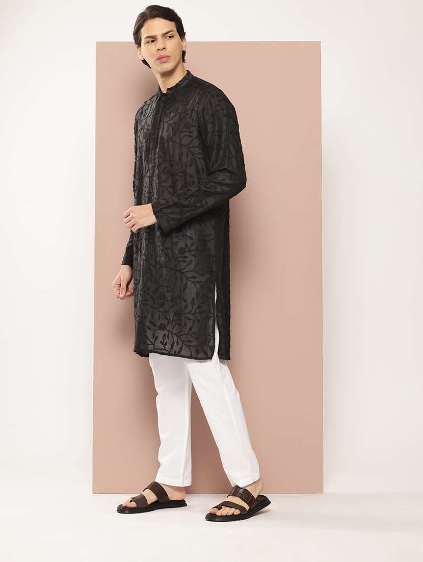 men mandarin neck long sleeve kurta - 22392372 -  Standard Image - 3