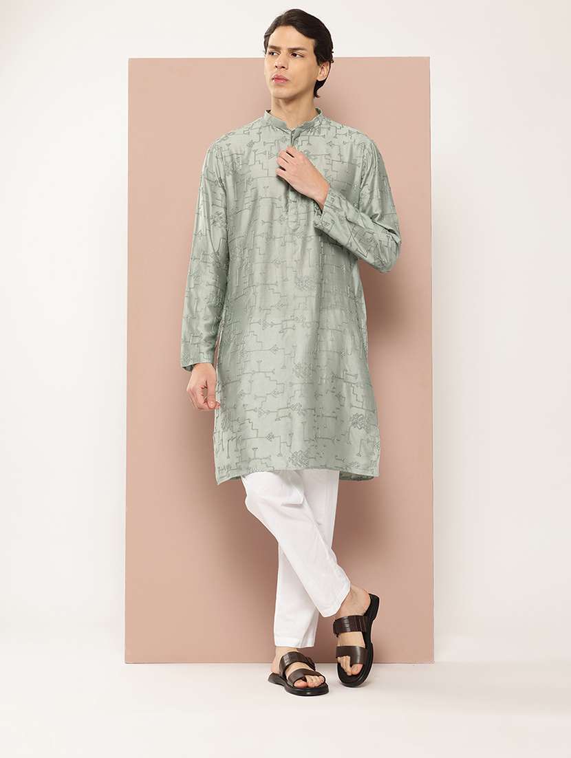 men mandarin neck long sleeve kurta