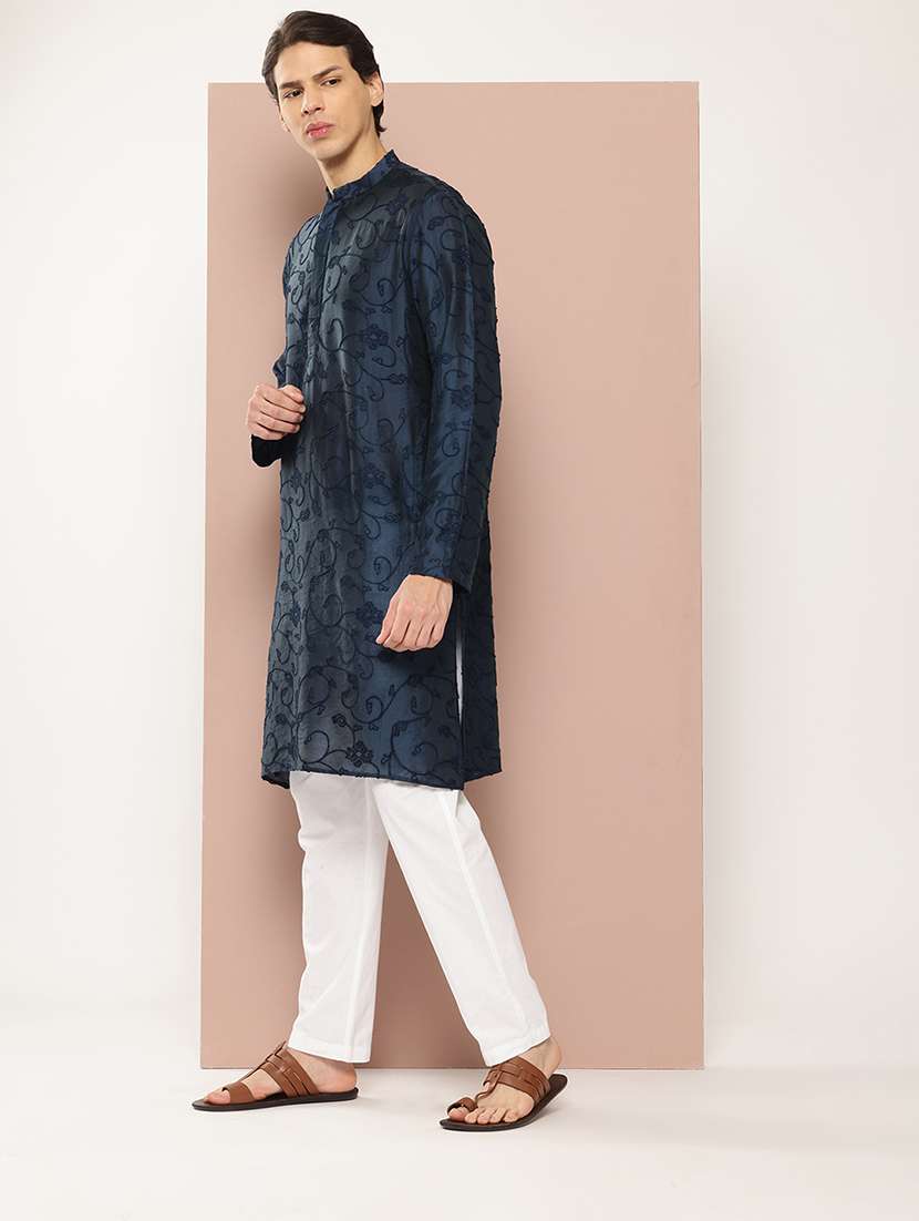 men mandarin neck long sleeve kurta - 22392374 -  Standard Image - 3