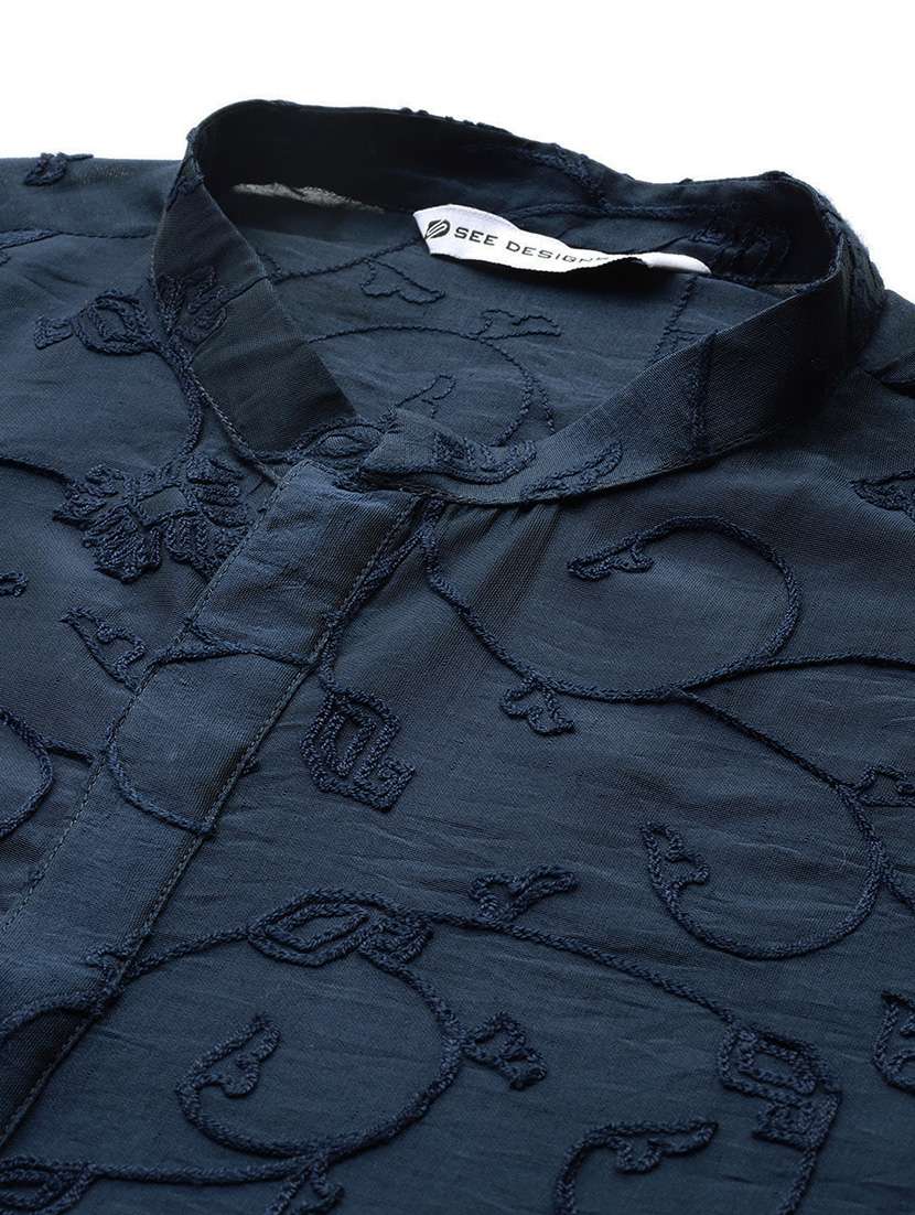 men mandarin neck long sleeve kurta - 22392374 -  Standard Image - 5