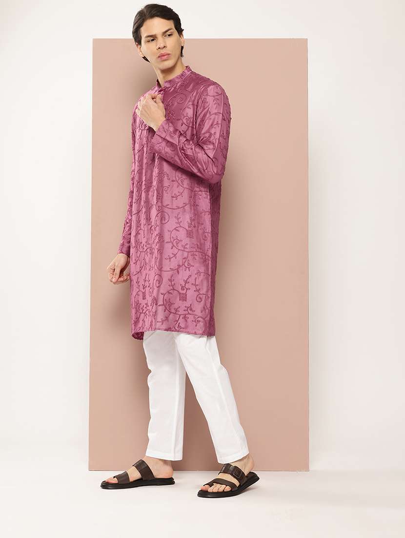 men mandarin neck long sleeve kurta - 22392376 -  Standard Image - 3