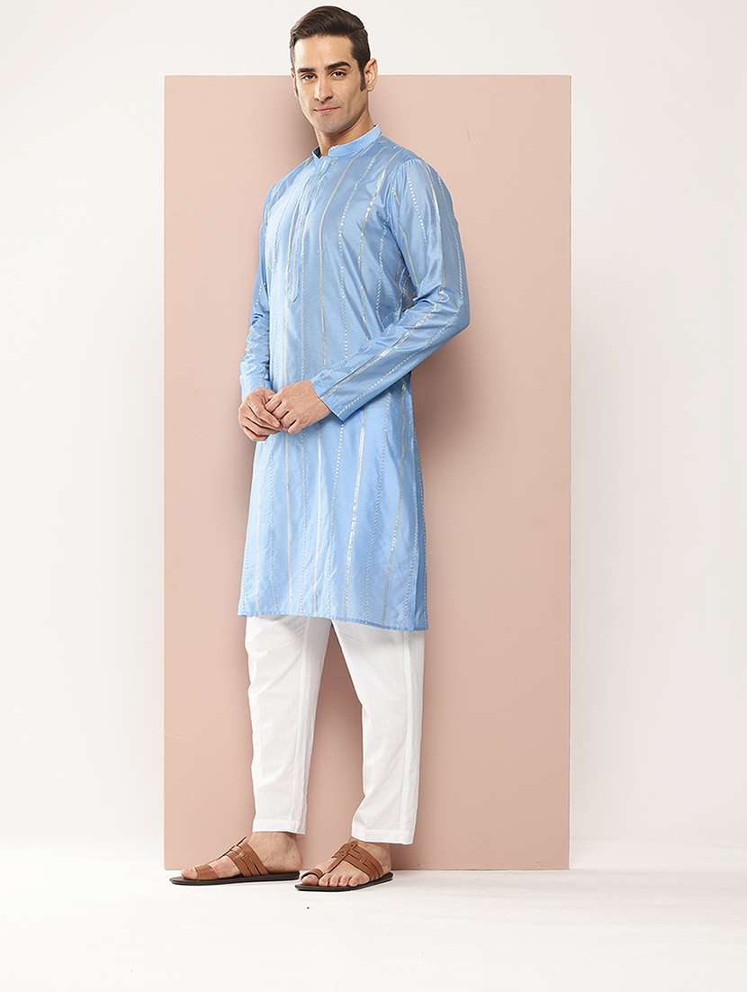 men mandarin neck long sleeve kurta - 22392377 -  Standard Image - 3