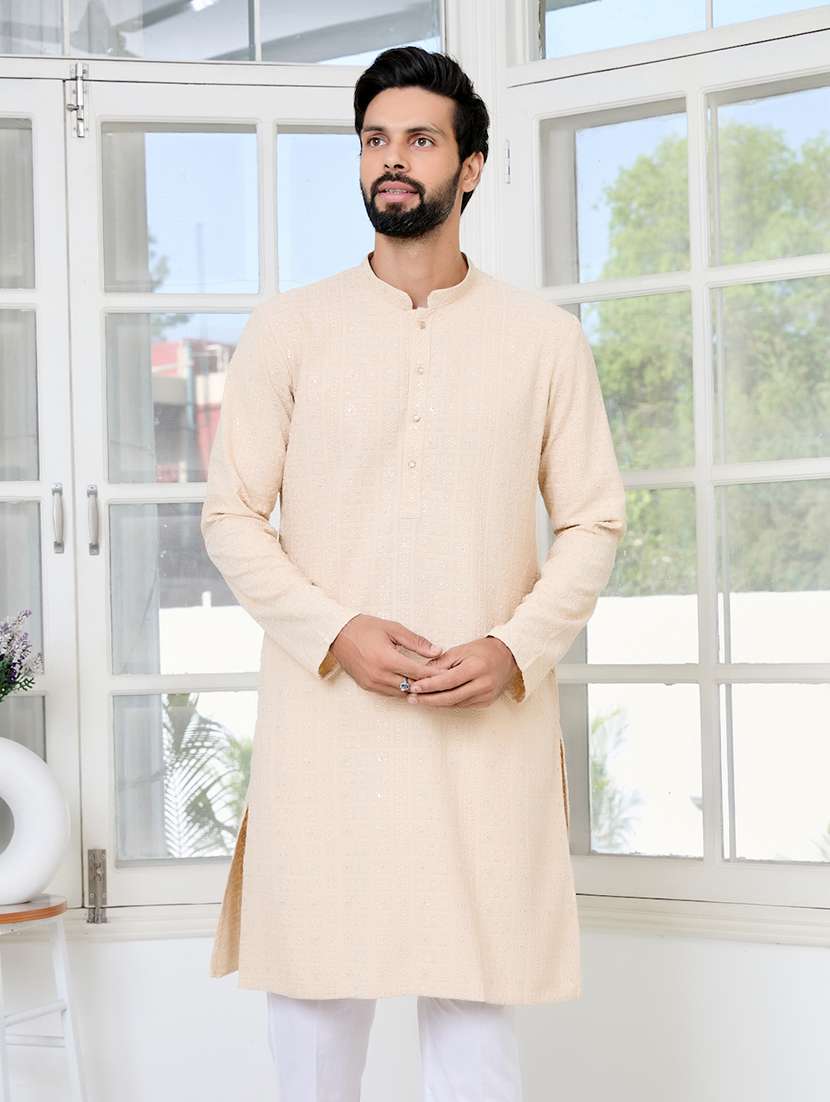 men mandarin neck long sleeve kurta