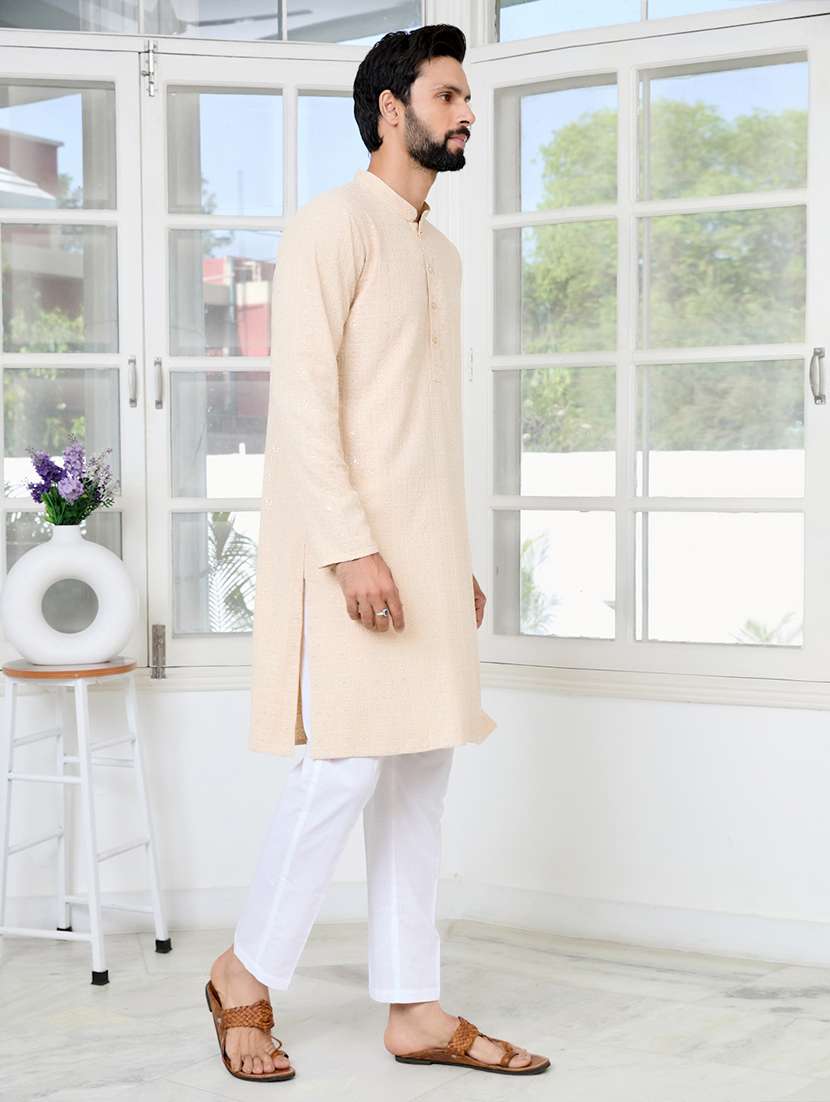 men mandarin neck long sleeve kurta - 22392383 -  Standard Image - 3