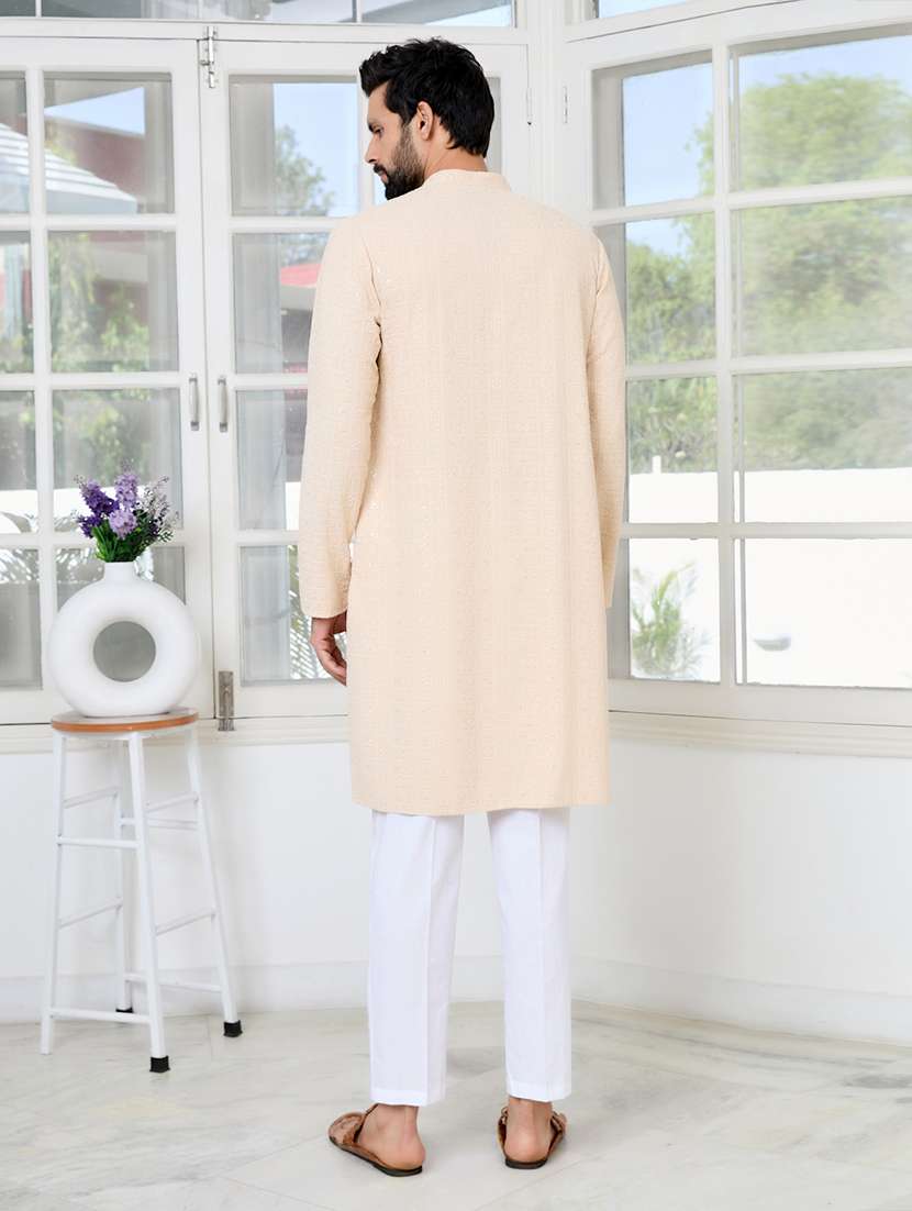 men mandarin neck long sleeve kurta - 22392383 -  Standard Image - 5