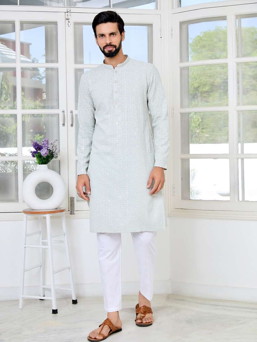 men mandarin neck long sleeve kurta