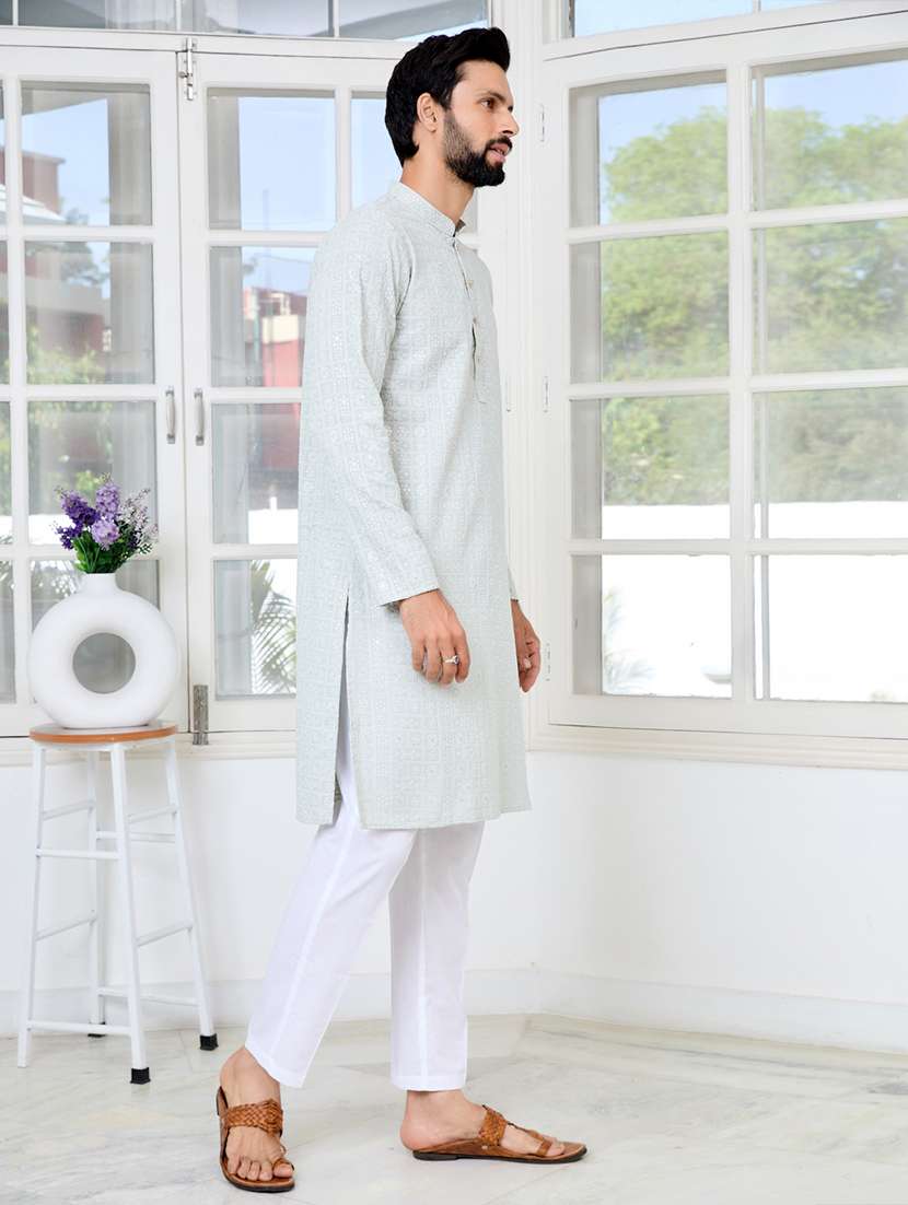 men mandarin neck long sleeve kurta - 22392385 -  Standard Image - 3