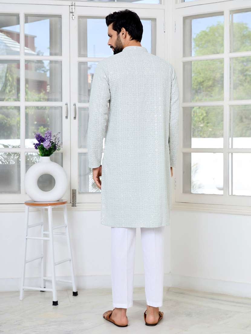 men mandarin neck long sleeve kurta - 22392385 -  Standard Image - 5