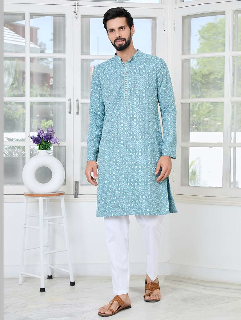 men mandarin neck long sleeve kurta