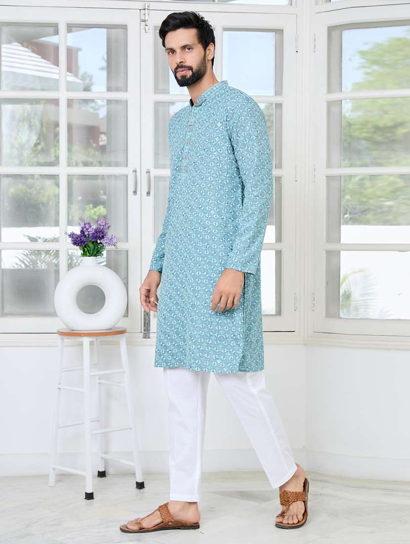 men mandarin neck long sleeve kurta - 22392392 -  Standard Image - 3
