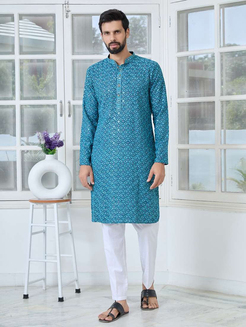 men mandarin neck long sleeve kurta - 22392393 -  Standard Image - 3