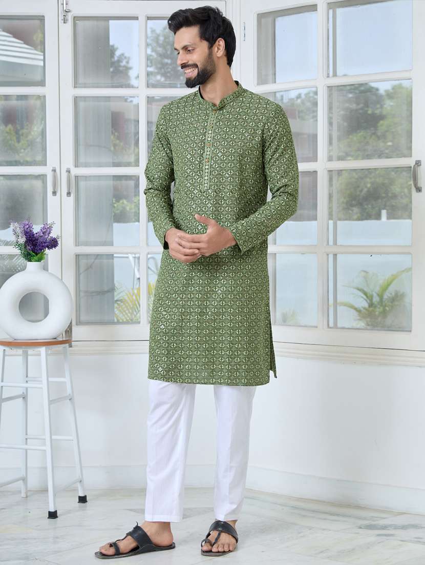 men mandarin neck long sleeve kurta