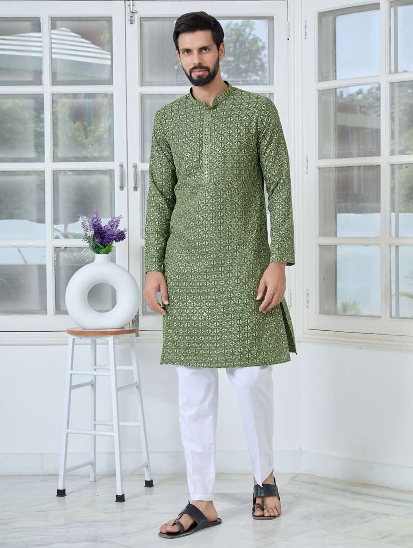men mandarin neck long sleeve kurta - 22392395 -  Standard Image - 3