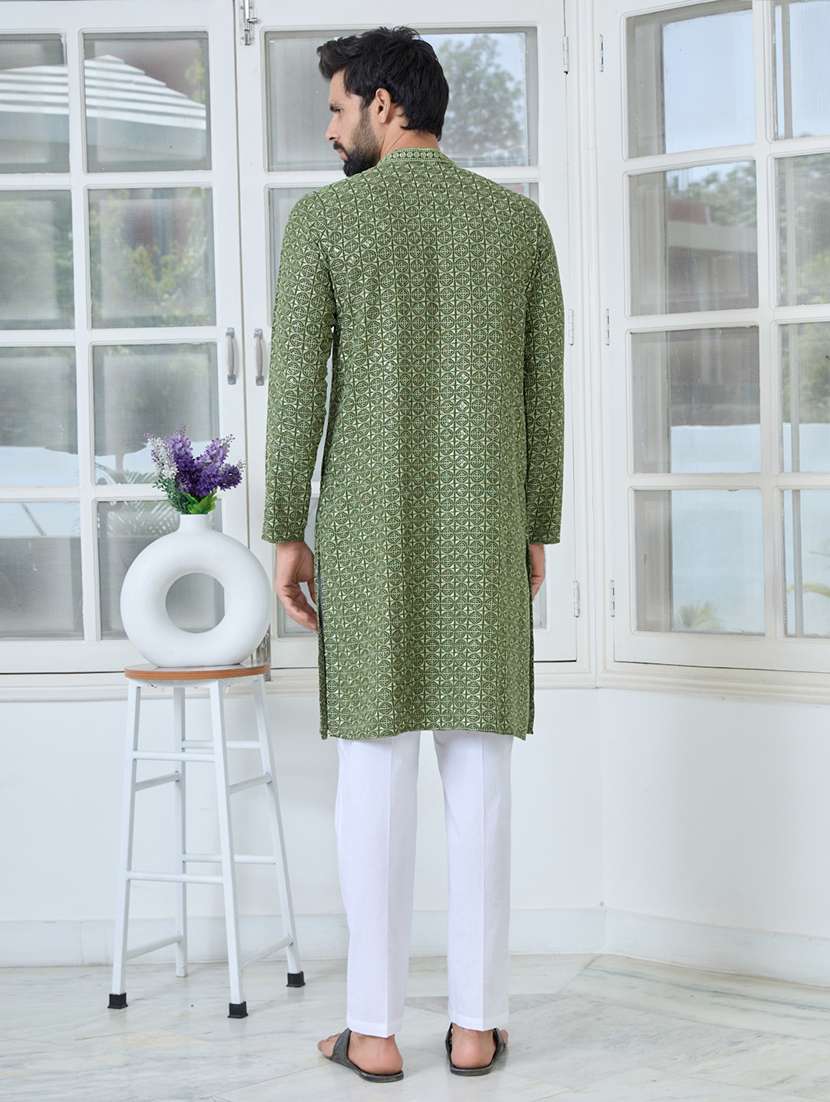 men mandarin neck long sleeve kurta - 22392395 -  Standard Image - 5