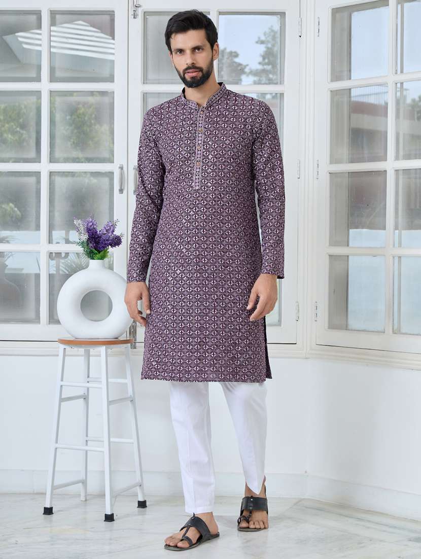 men mandarin neck long sleeve kurta