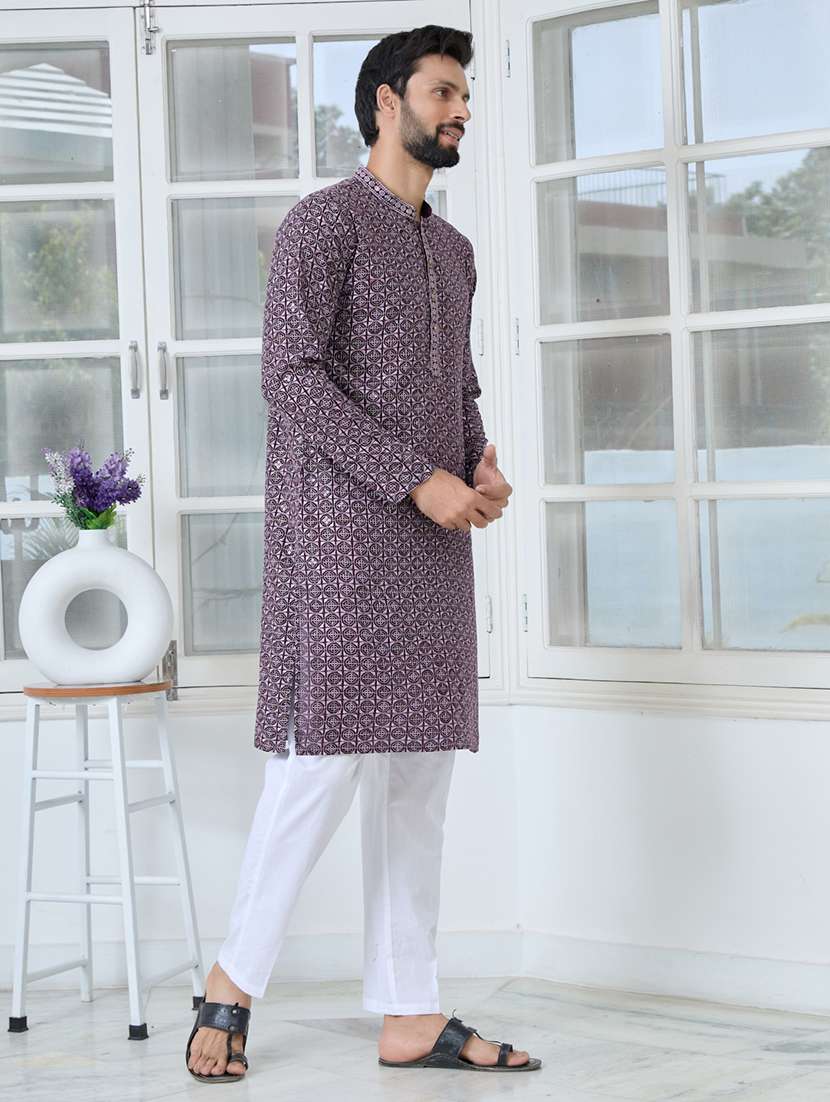 men mandarin neck long sleeve kurta - 22392396 -  Standard Image - 3