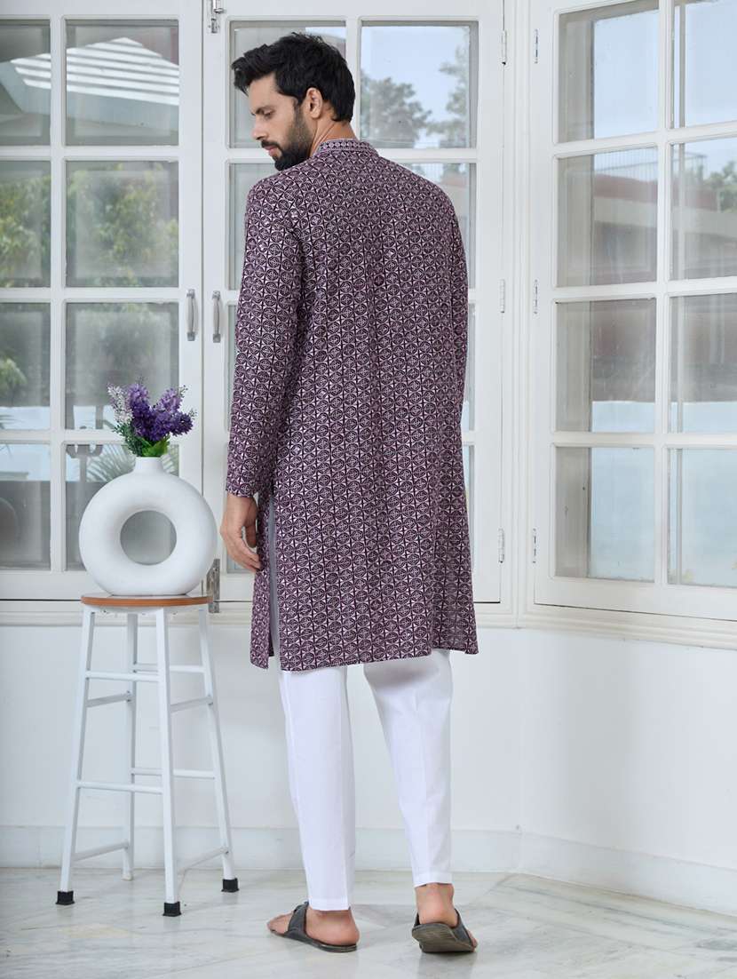 men mandarin neck long sleeve kurta - 22392396 -  Standard Image - 5