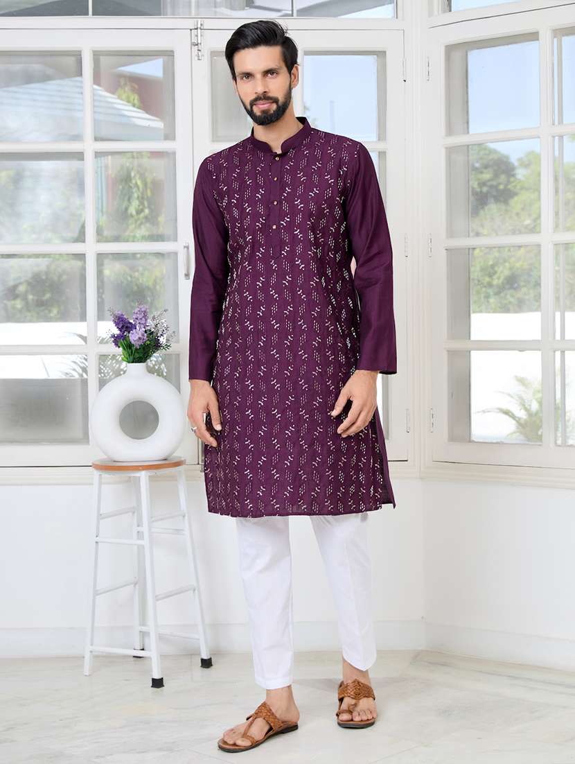 men mandarin neck long sleeve kurta