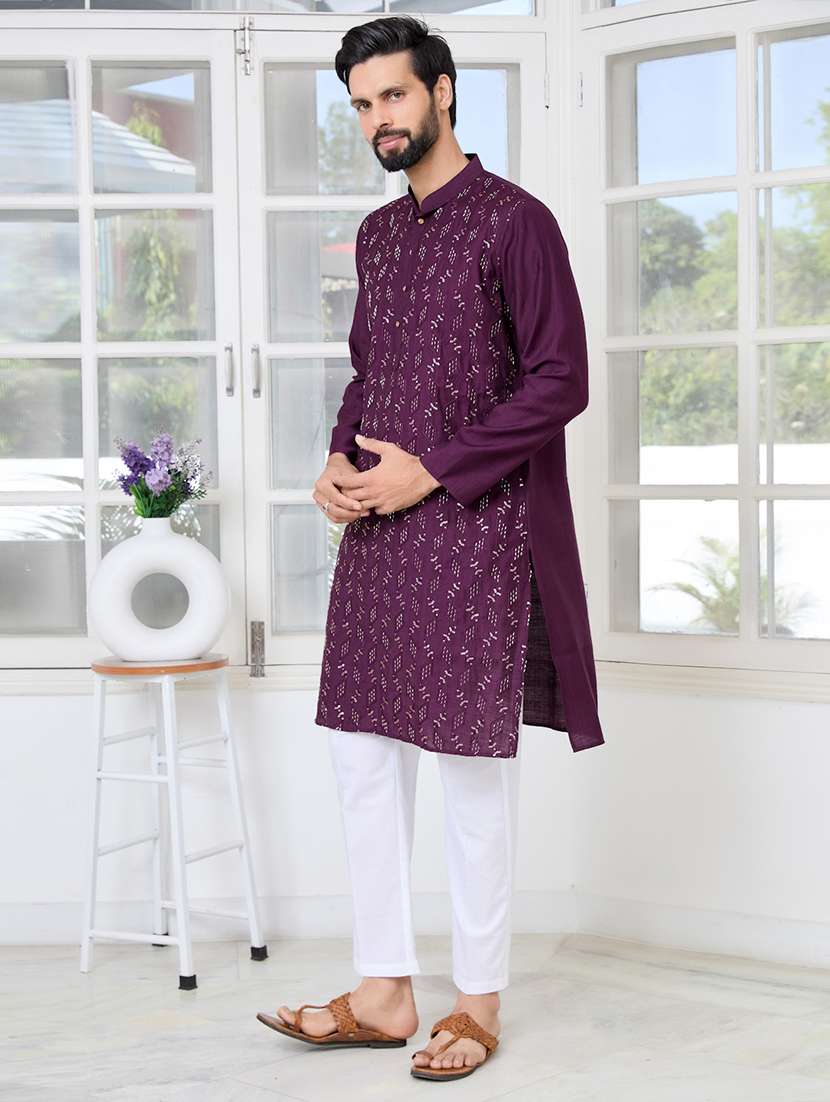 men mandarin neck long sleeve kurta - 22392397 -  Standard Image - 3