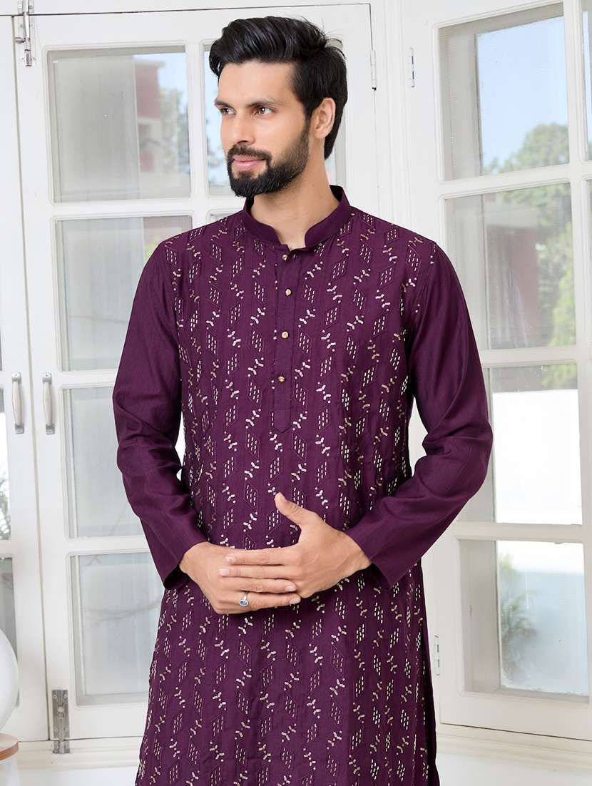 men mandarin neck long sleeve kurta - 22392397 -  Standard Image - 5