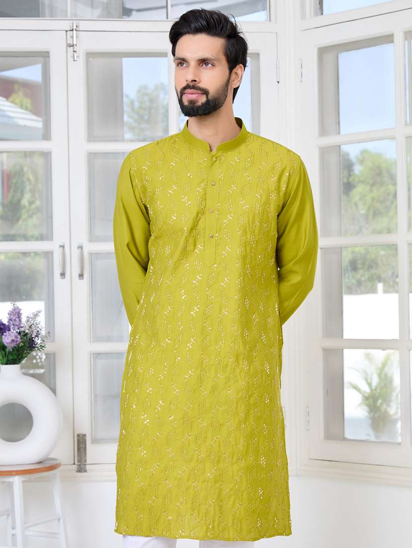 men mandarin neck long sleeve kurta
