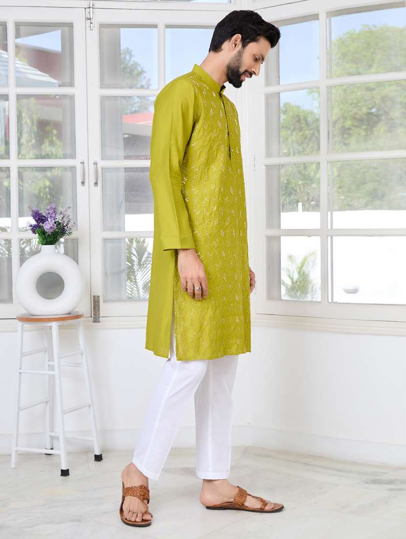 men mandarin neck long sleeve kurta - 22392398 -  Standard Image - 3