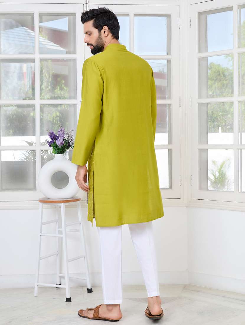 men mandarin neck long sleeve kurta - 22392398 -  Standard Image - 5