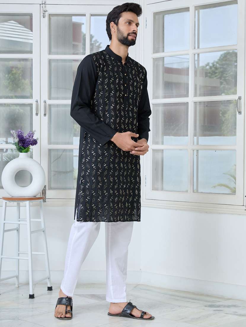 men mandarin neck long sleeve kurta - 22392399 -  Standard Image - 3