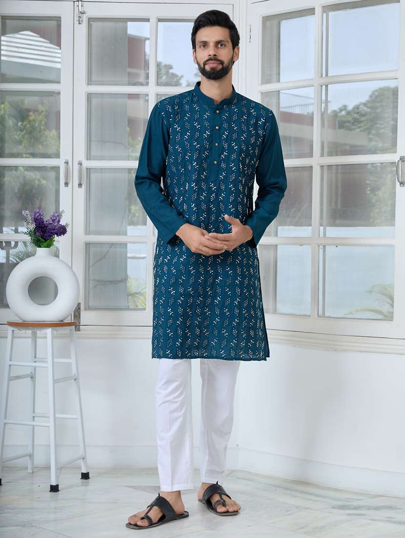 men mandarin neck long sleeve kurta
