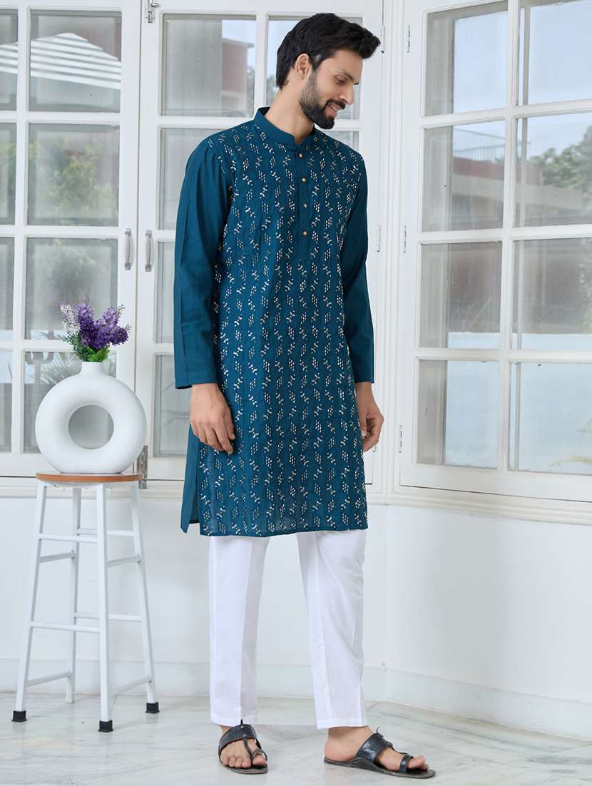 Men Mandarin Neck Long Sleeve Kurta - 22392400 -  Standard Image - 3