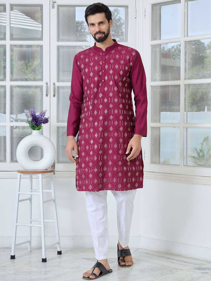 men mandarin neck long sleeve kurta