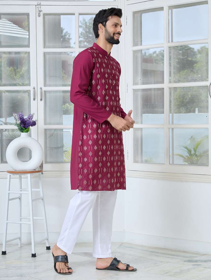 men mandarin neck long sleeve kurta - 22392401 -  Standard Image - 3