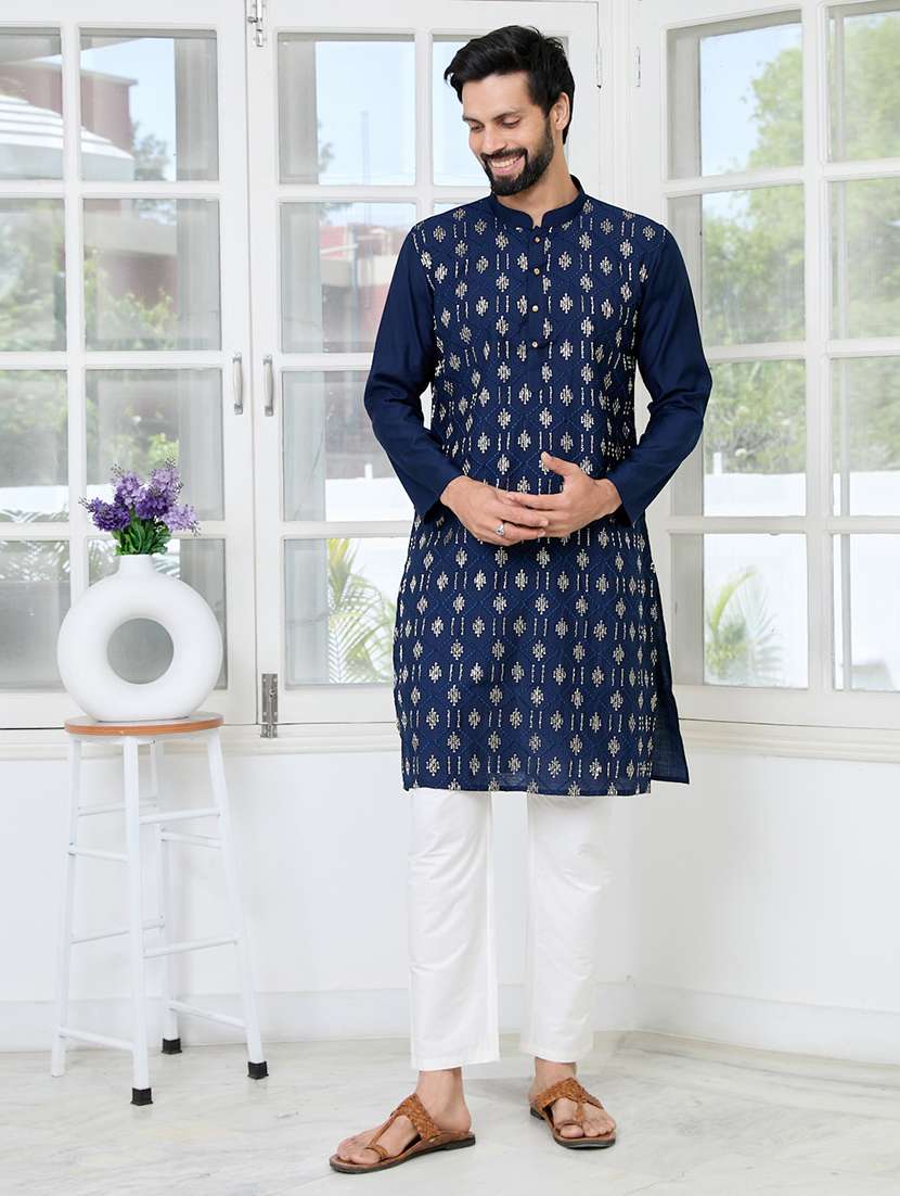 men mandarin neck long sleeve kurta