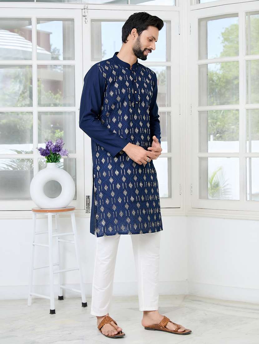 men mandarin neck long sleeve kurta - 22392402 -  Standard Image - 3