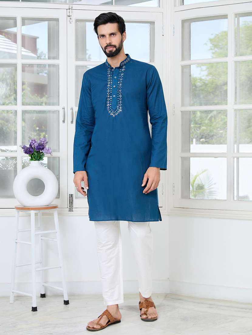 men mandarin neck long sleeve kurta
