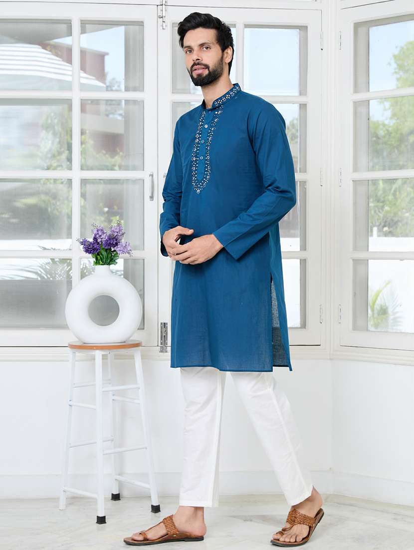 men mandarin neck long sleeve kurta - 22392403 -  Standard Image - 3