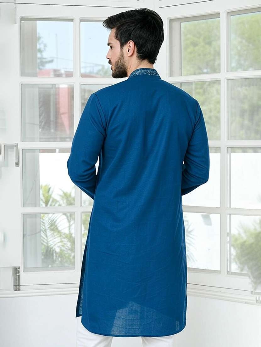 men mandarin neck long sleeve kurta - 22392403 -  Standard Image - 5
